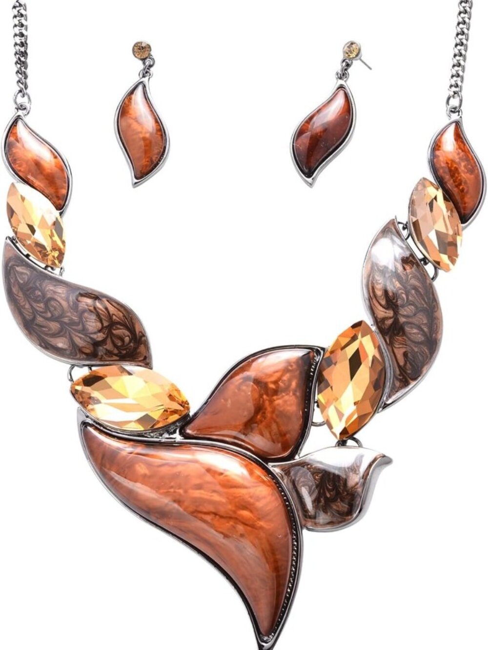 Vintage-Inspired Floral Crystal Chunky Statement Necklace & Earrings Set for